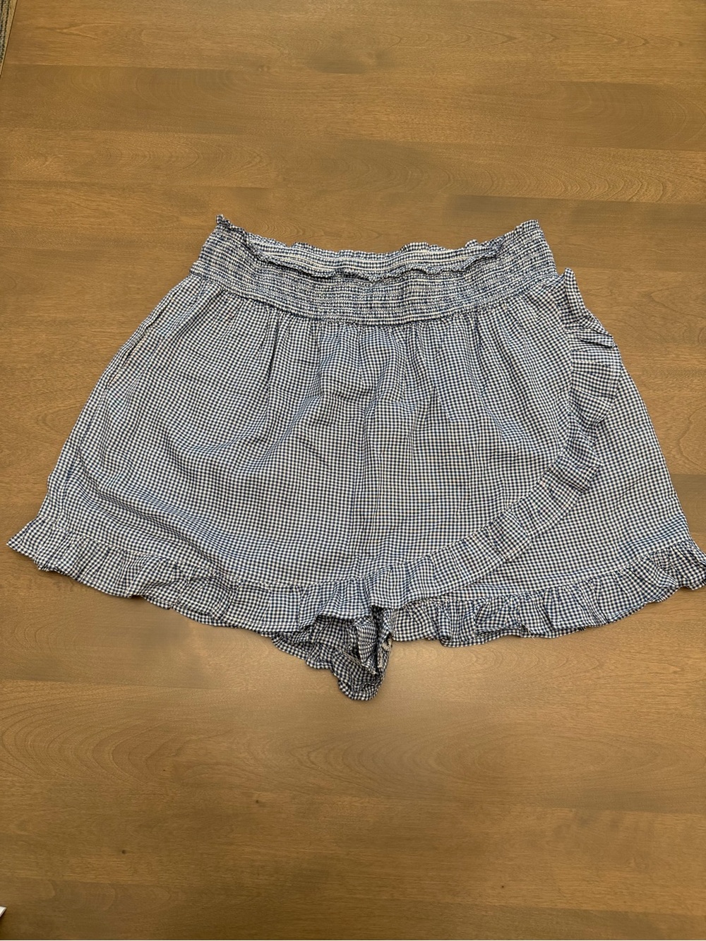 Japna Blue Gingham Ruffle Waist Skort